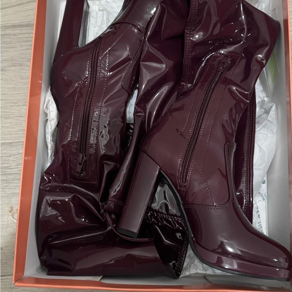 Women's Burgundy Patent Leather Boots